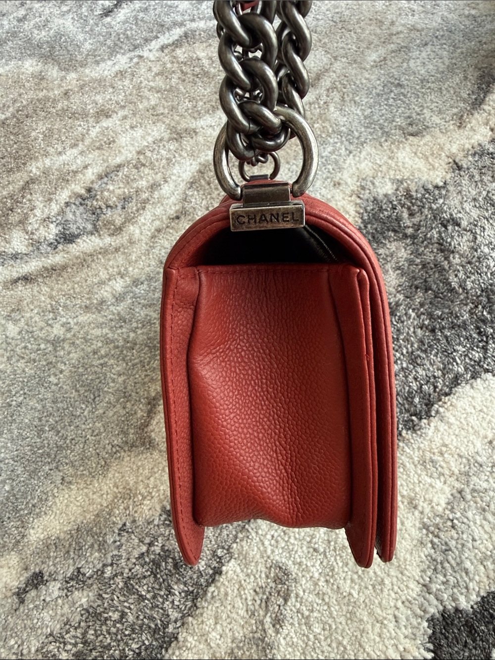 CHANEL Quilted Boy Flap Crossbody in Deep Red with Antique-Silver Hardware - Picture 4 of 16